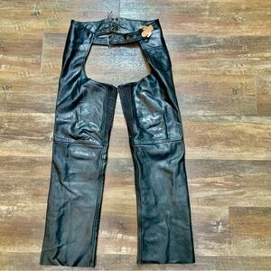 Xelement advanced motorcycle gear, leather black chaps, size 34